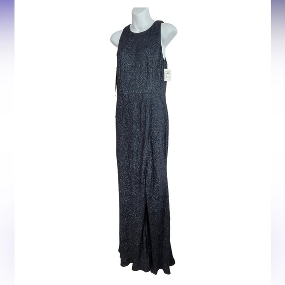 NWT Dessy Collection 8 Vivian Diamond Metallic Textured Evening Women Blue Dress - Picture 2 of 9
